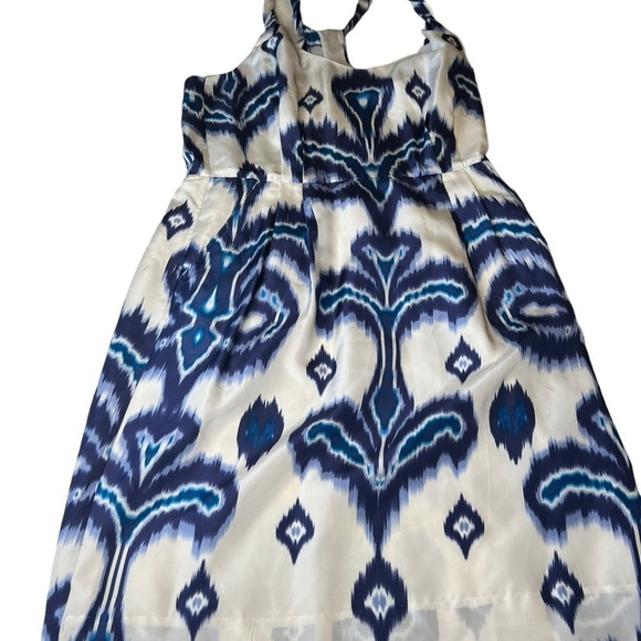 Banana Republic Silk Blue Ivory Tribal Ikat Crisscross Sheath Slip Dress NEW - Picture 3 of 16
